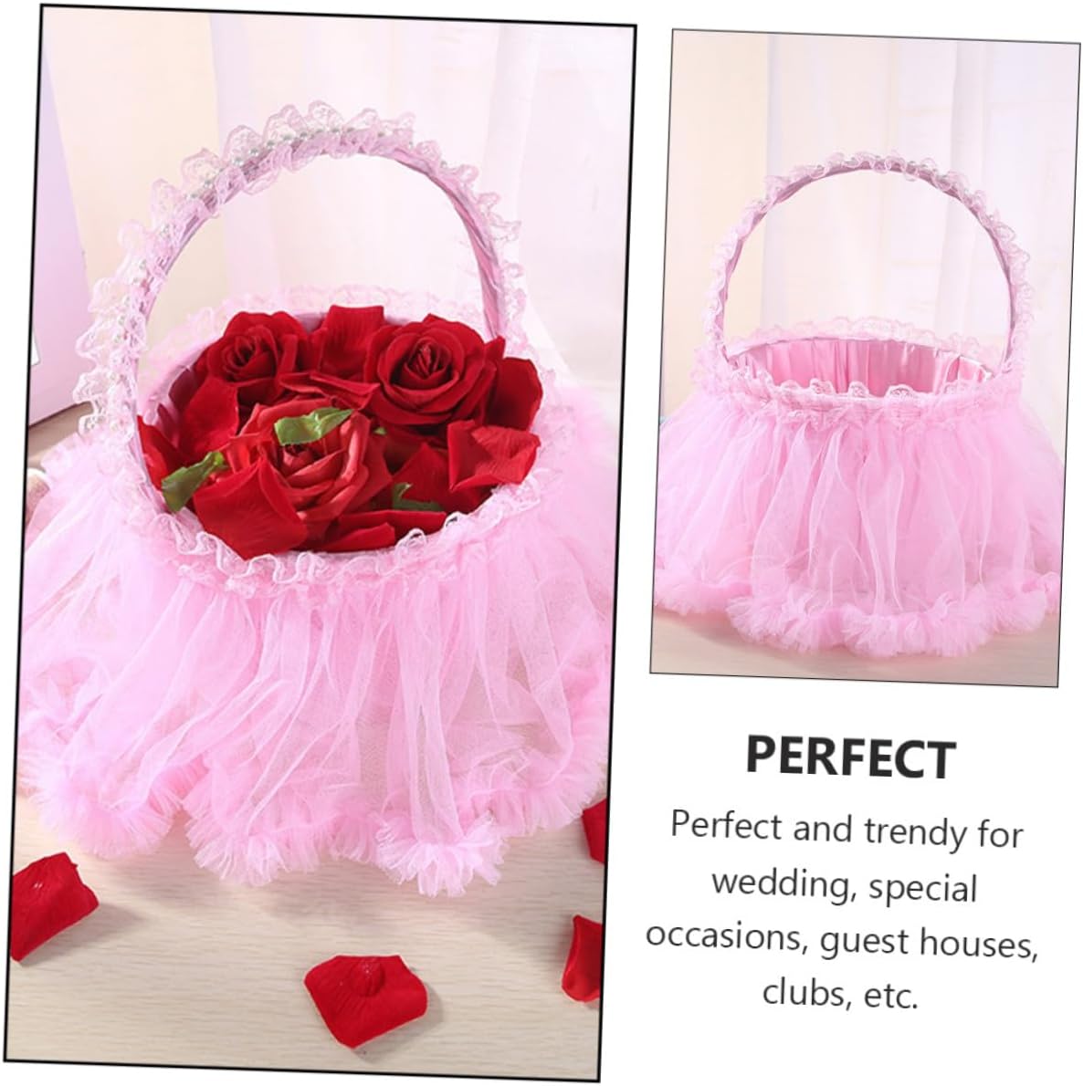 KALLORY Lace Petal Scattering Basket Pink Wedding Party Flower Basket Romantic Ceremony Supplies