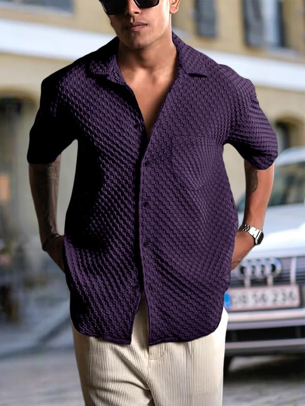 Image of Pinkmint Bubble Textured Shirt for Men ll Half Sleeve Stylish Button Down Shirt's ll Men's Pocket Shirt (Pack of 1)