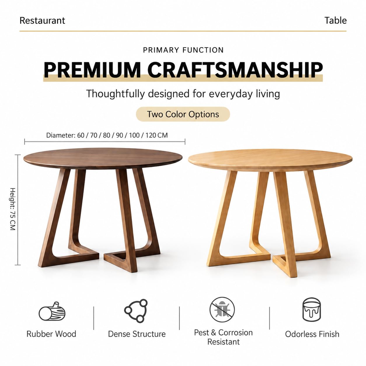 Table Ronde en Bois Massif,Petite Table à Manger Moderne du Milieu siècle