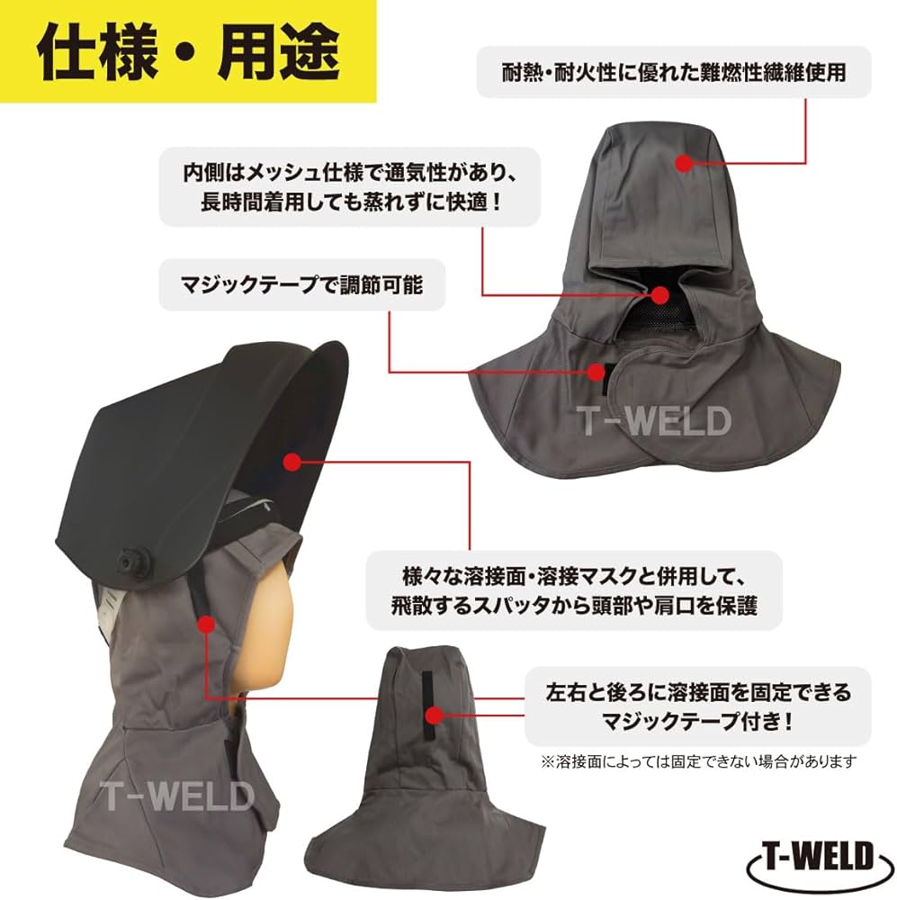 ななし 溶接頭巾 村上被服 難燃 溶接帽 頭巾 綿100％ ツバなし 丈長 たれ付き 目