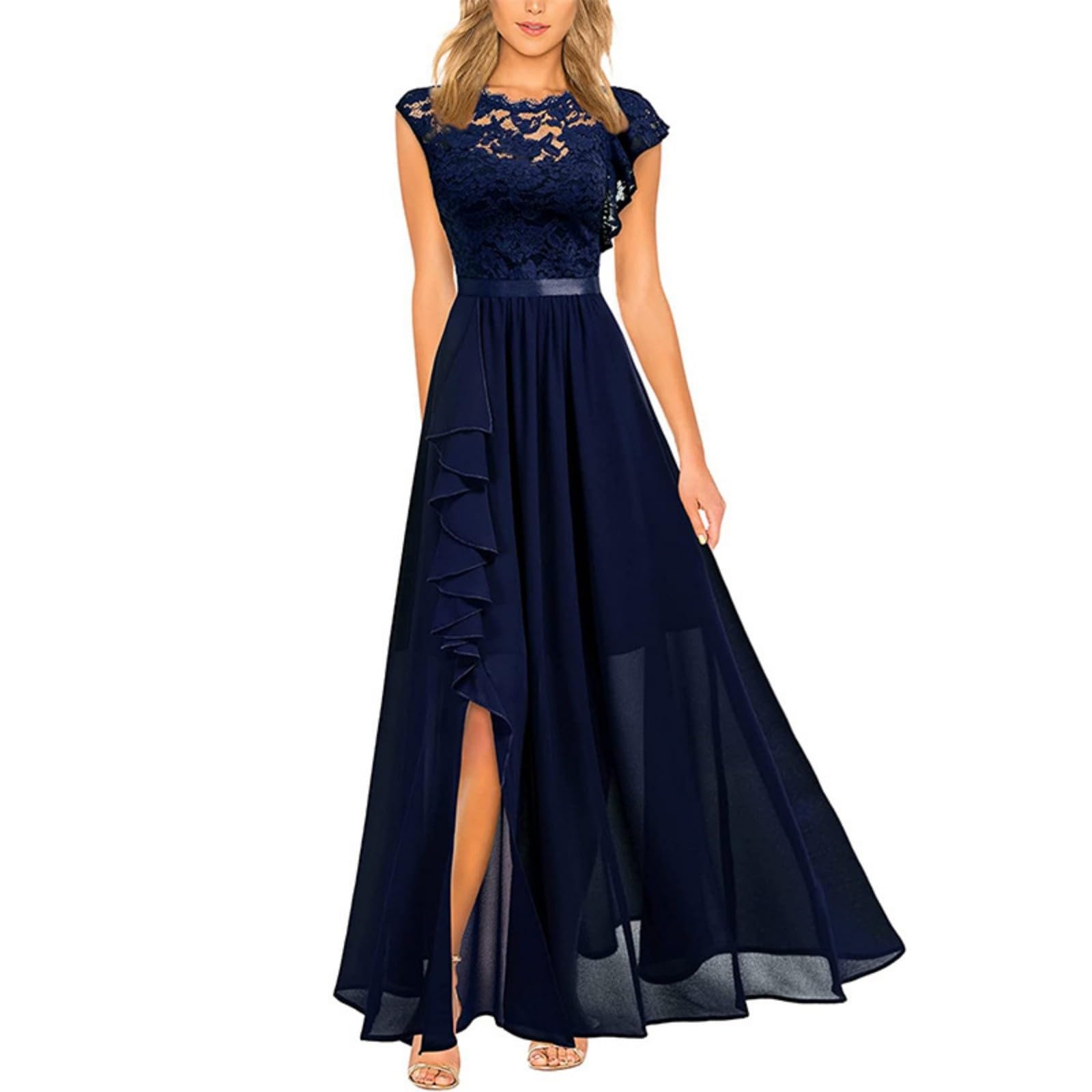 Kleid Hochzeitsgast Damen Sommer Ballkleider Lang Festliche Kleider Frauen Abendkleider Abendkleider Elegant FüR Hochzeit Cocktailkleid Spitzenkleid Chiffonkleid Brautjunferkleid Abschlusskleid