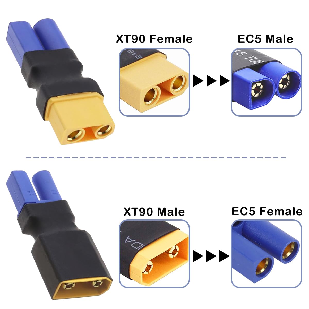 4 sztuki XT90 na EC5 wtyczka/gniazdo, bez kabla EC5 na XT90 gniazdo / wtyczka adapter wtyczka do RC FPV drona RC Car Lipo ładowarka do baterii ESC