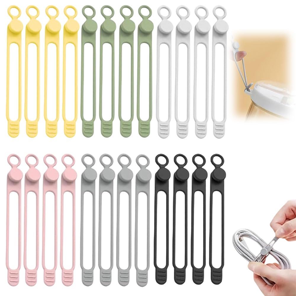 24 Pcs Silicone Cable Ties 2026 New Reusable Data Cable Organizer Wire Organizers Multipurpose Elastic Cord Wraps Cable