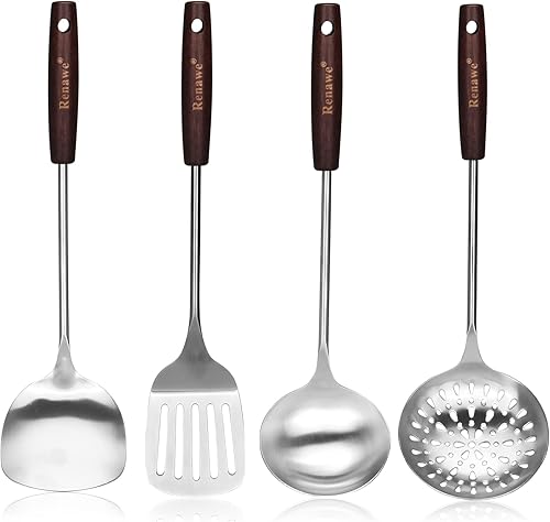 Miniatura 5 de Espátula grande de 15 pulgadas de oro, espátula ranurada, cucharón de sopa de acero inoxidable, juego de espátula larga ranurada para utensilios de