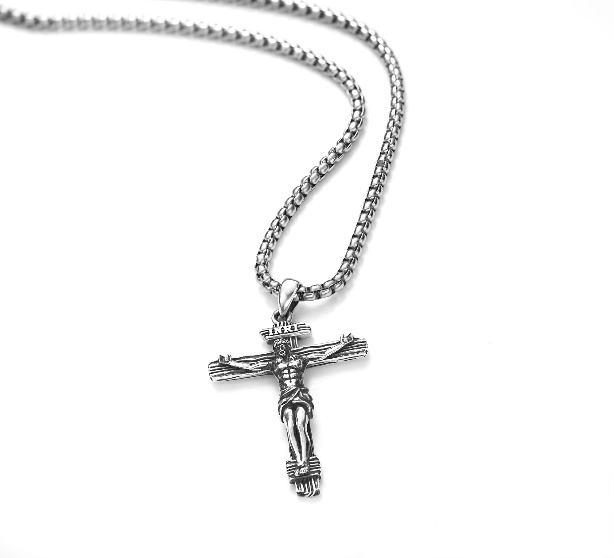 Jésus Croix Collier Pendentif En Argent Sterling 925 Collier En Acier Inoxydable Collier Amulette Chaîne Chrétienne Bijoux Hommes Femmes