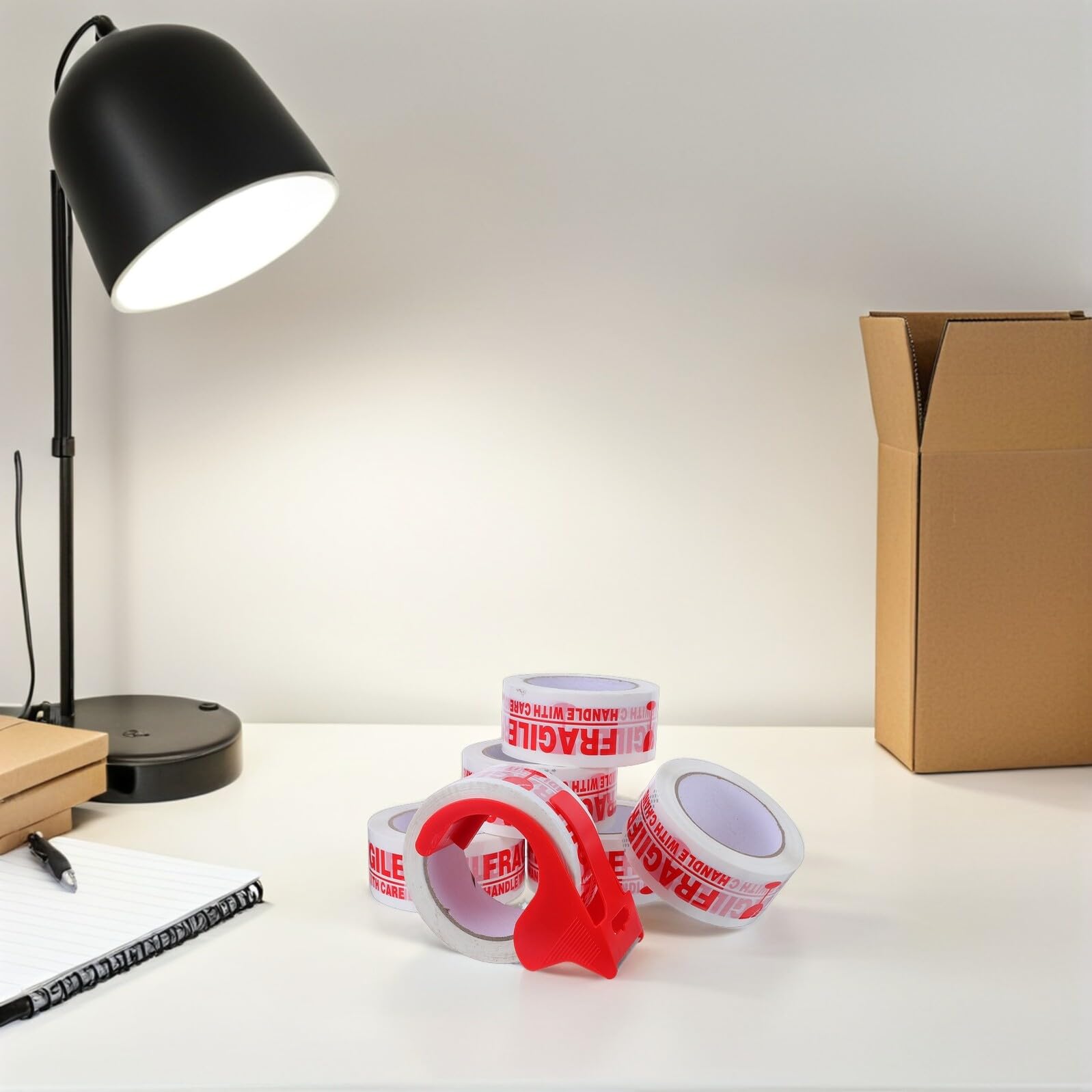 MAGICLULU Set 6 Pezzi Adesivi Fragili con Dispenser Rosso, Nastro da Imballaggio Fragile con Colla Forte per Spedizioni e Traslochi, Etichette di Avvertenza in Inglese ad Alta Visibilità
