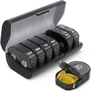 Tablettenbox 7 Tage Morgens Abends,Pillendose 7 Tage 2 Fächer,Schwarz ...