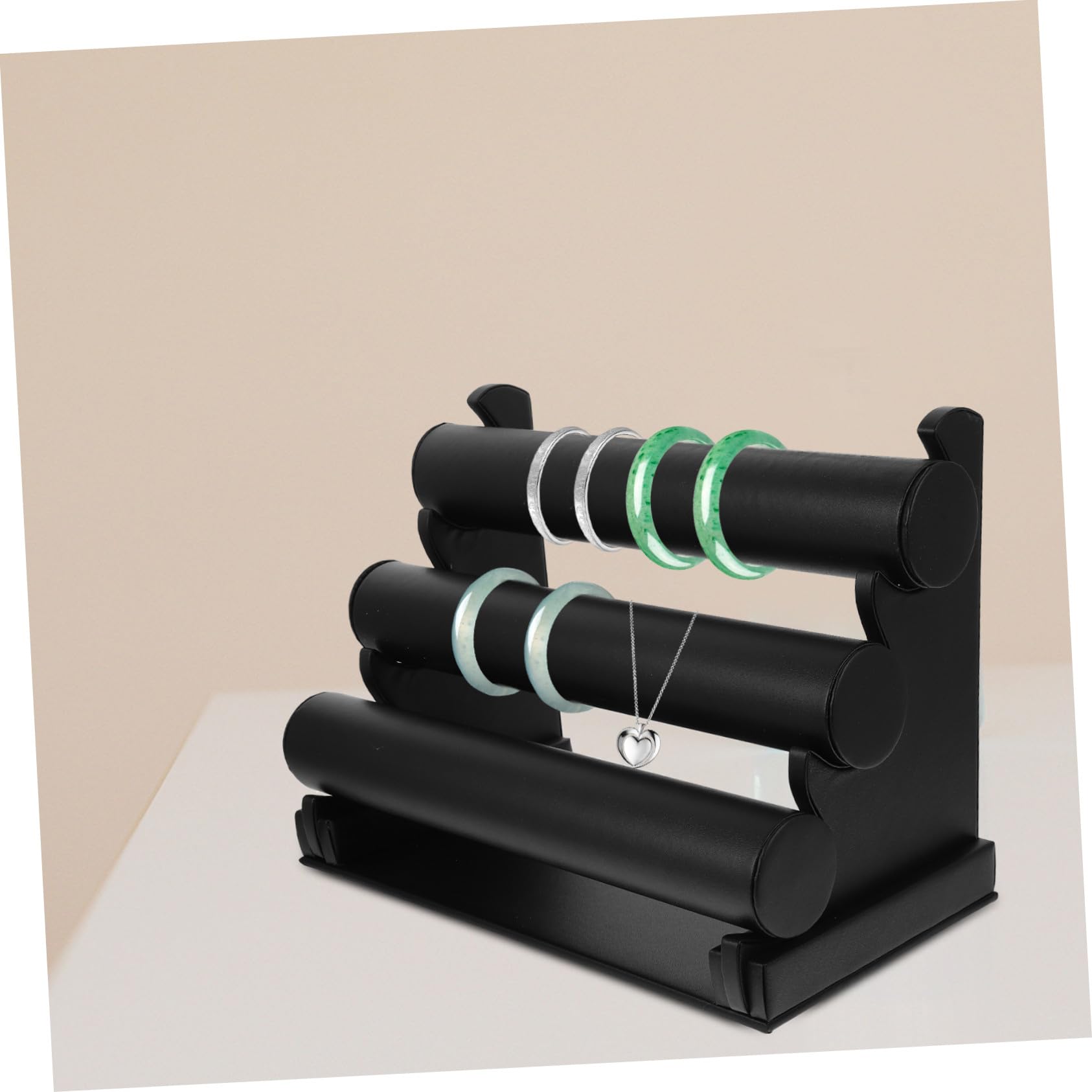 Dreistufiger Schmuckständer Aus Pu Leder Abnehmbarer Armband Und Uhrenhalter Organizer Für Armreifen Handgelenkschmuck Und Haarbänder Schwarz