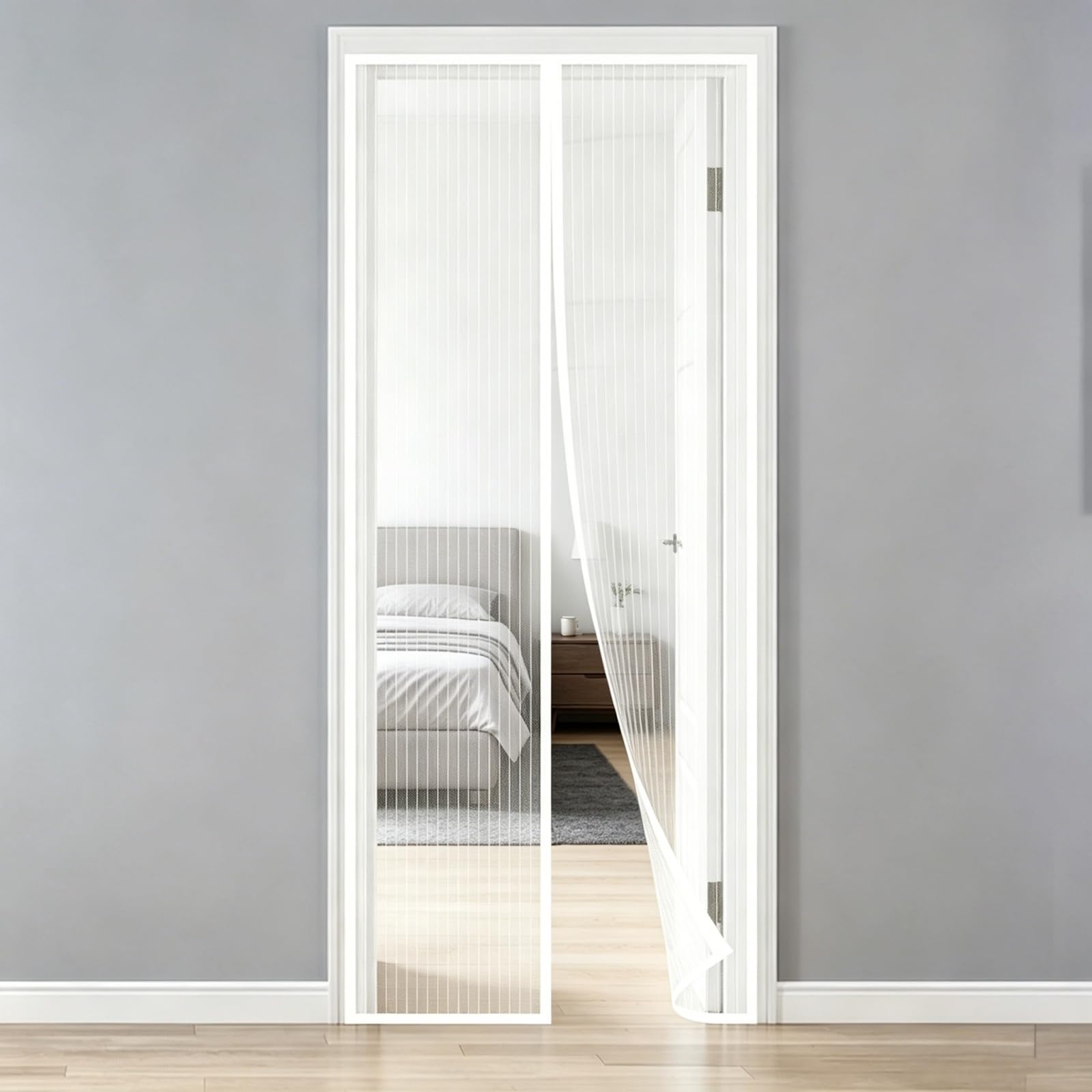 Fly Screens Doors Nets 104 x 172 cm Keep Bugs Out Lets Fresh Air in Door Fly Screen Easy to Install Without Drilling for Terrace, Cellar Sliding Doors, White
