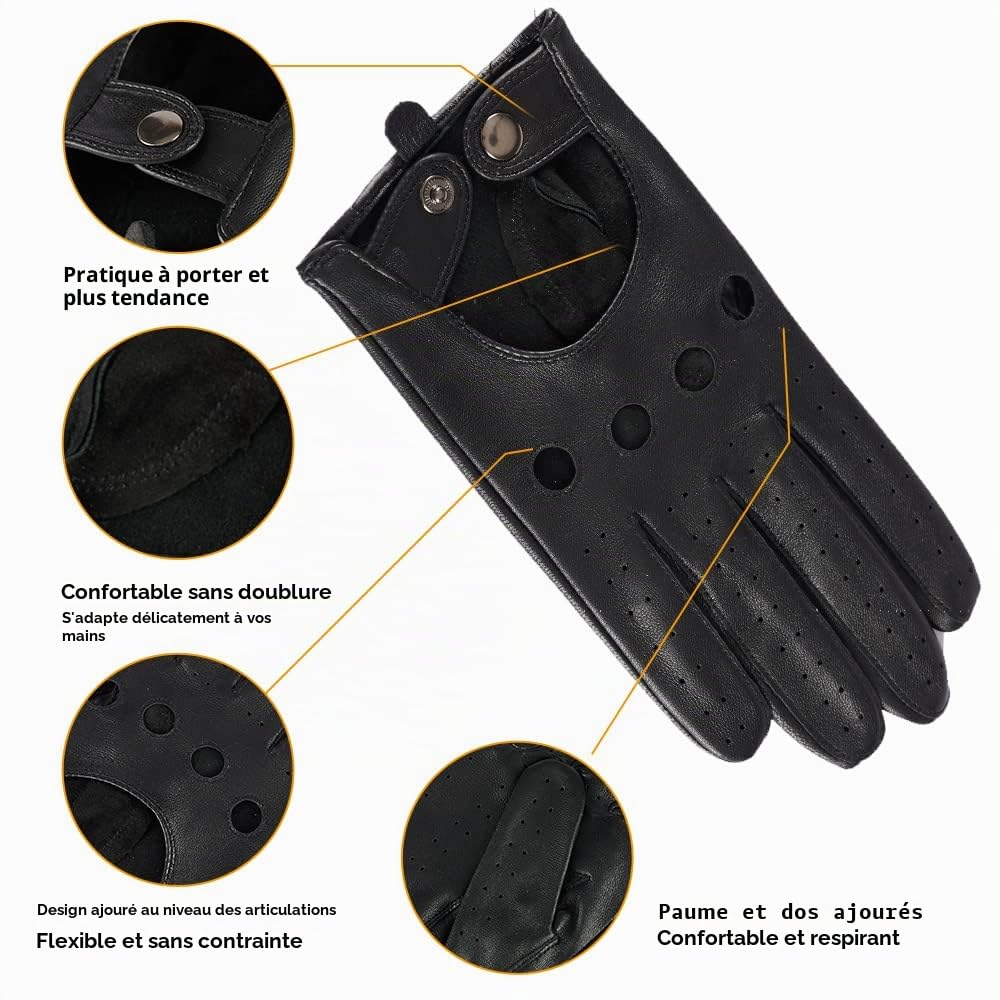 MGGM collection Gants de conduite en cuir à écran tactile pour hommes non doublés