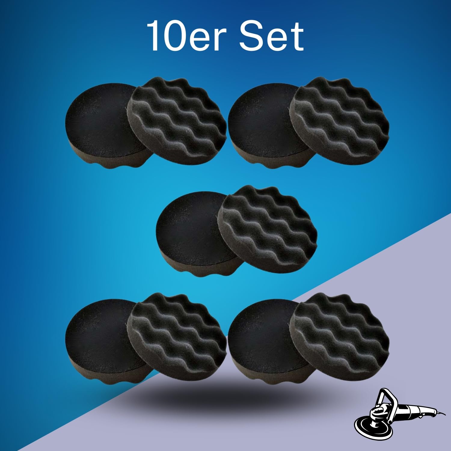 Set di 10 spugne per lucidatura, 180 mm, con velcro, in diversi gradi di durezza e dimensioni