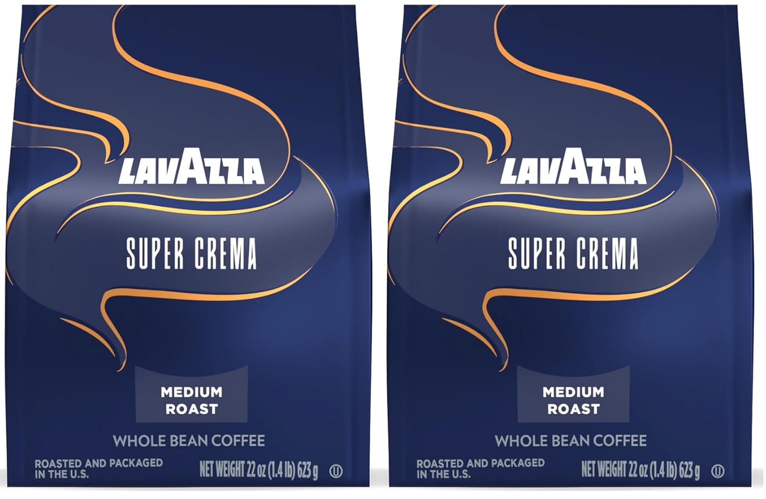 Lavazza Super Crema Whole Bean Coffee, Medium Espresso Roast, Arabica and Robusta Blend, 22 oz Bag (Pack of 2)