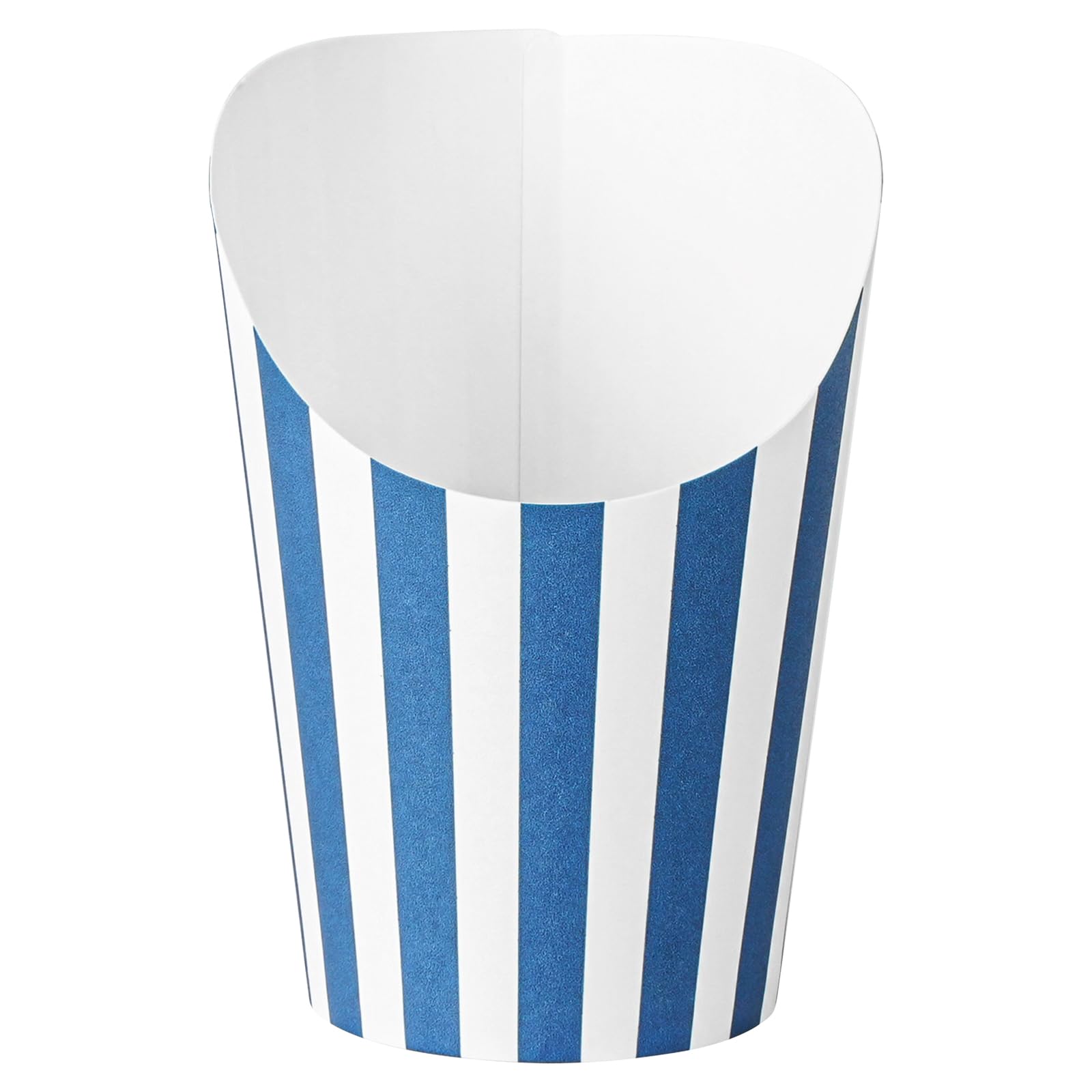 Restaurantware Bio Tek - Recipientes de papas fritas de 12 onzas, 100 tazas desechables para embutidos, diseño inclinado, redondos, vasos de papel a rayas, apilables, para gofres, patatas fritas o