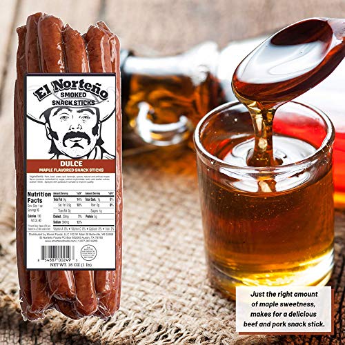 Bulk Maple Meat Sticks - "One Pounder" Jerky Snack Sticks by El Norteño - Low Carb, Low Sugar, Gluten and MSF Free, Wood Smoked, Made in the USA (1lb Maple Snack Sticks)