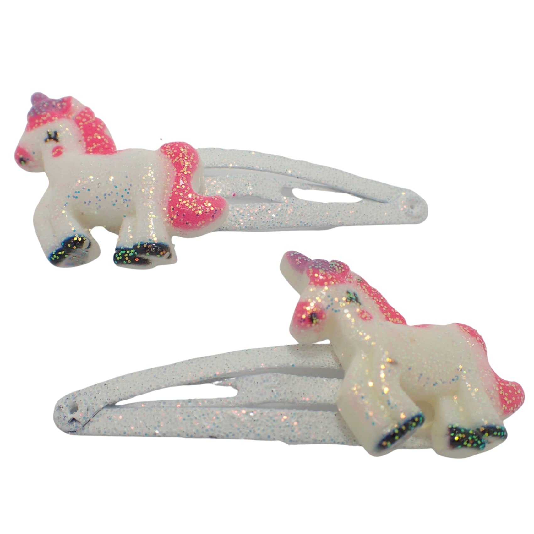 Topkids Accessories Frosty Glitter Unicorn Motif Snap Hair Clip Small Hair Clips Girls Hair Accessories Baby Hair Clips Girls Hair Clips Mini Hair Clips Toddler Clips Pin Curl Clips (White)