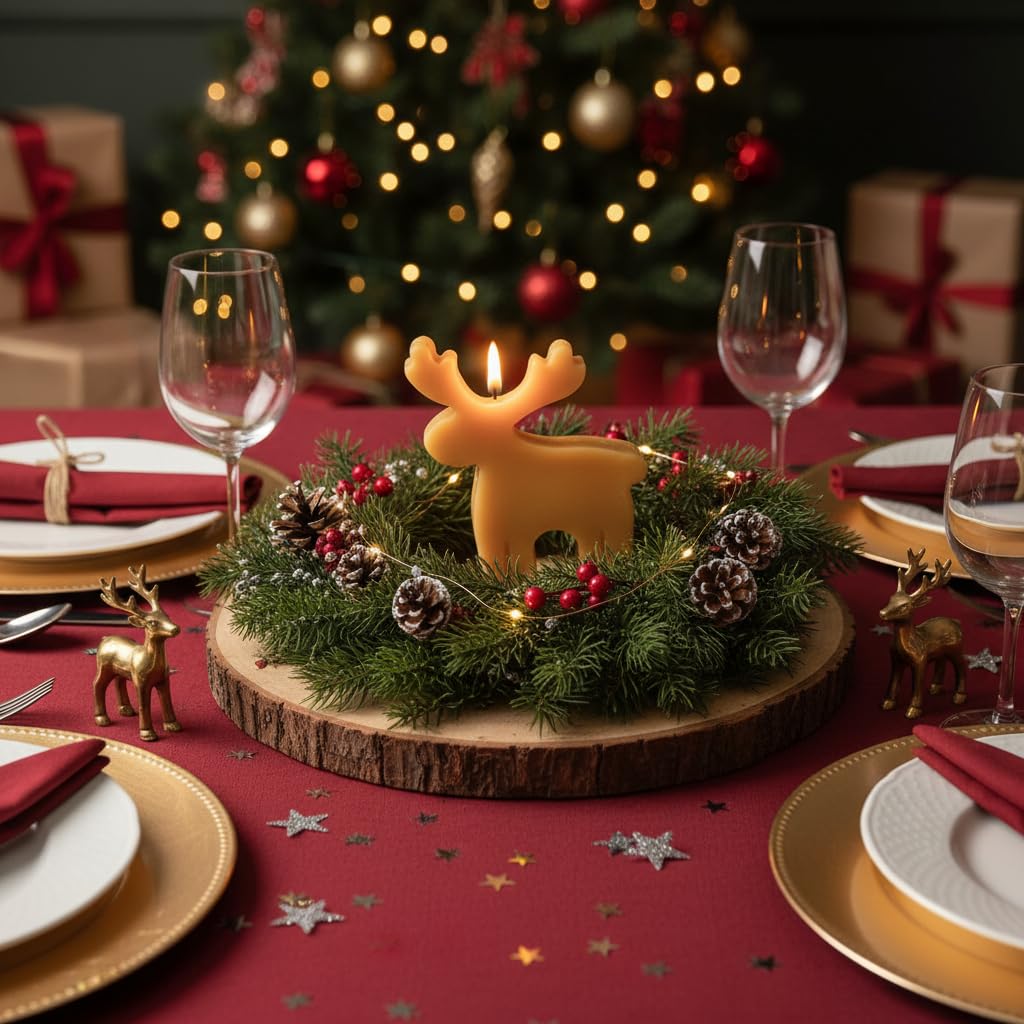 Cereria Di Giorgio - Display mit 6 Rentierkerzen und 6 Kerzen in Form eines Weihnachtsbaums - Honig-Zimtduft - Dekoriertes Etui - Handgefertigt