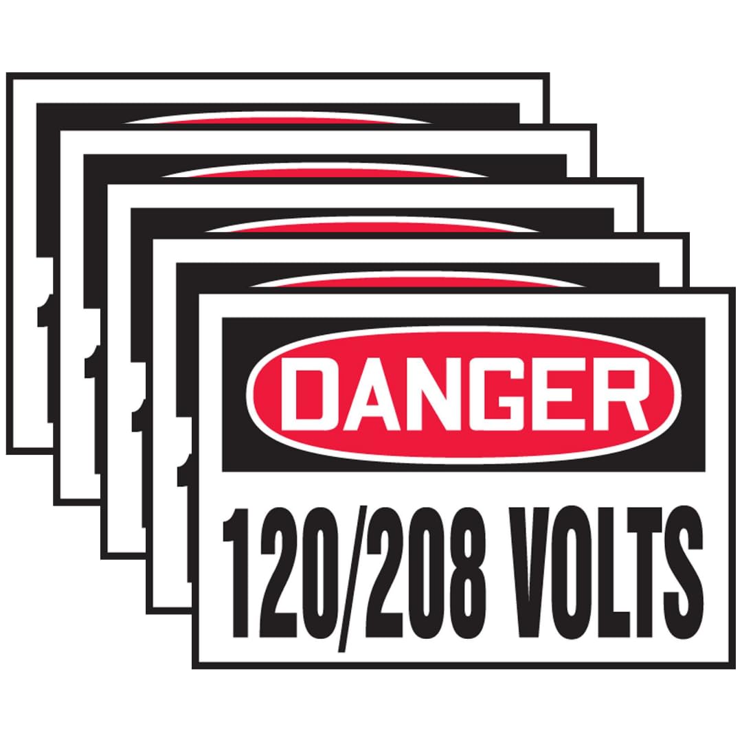 Accuform Signs LELC154VSP - Etiqueta de seguridad, leyenda "DANGER 120/208 VOLTS", 3.5 pulgadas de largo x 5 pulgadas de ancho x 0.000 pulgadas de grosor, vinilo adhesivo, rojo/negro sobre blanco