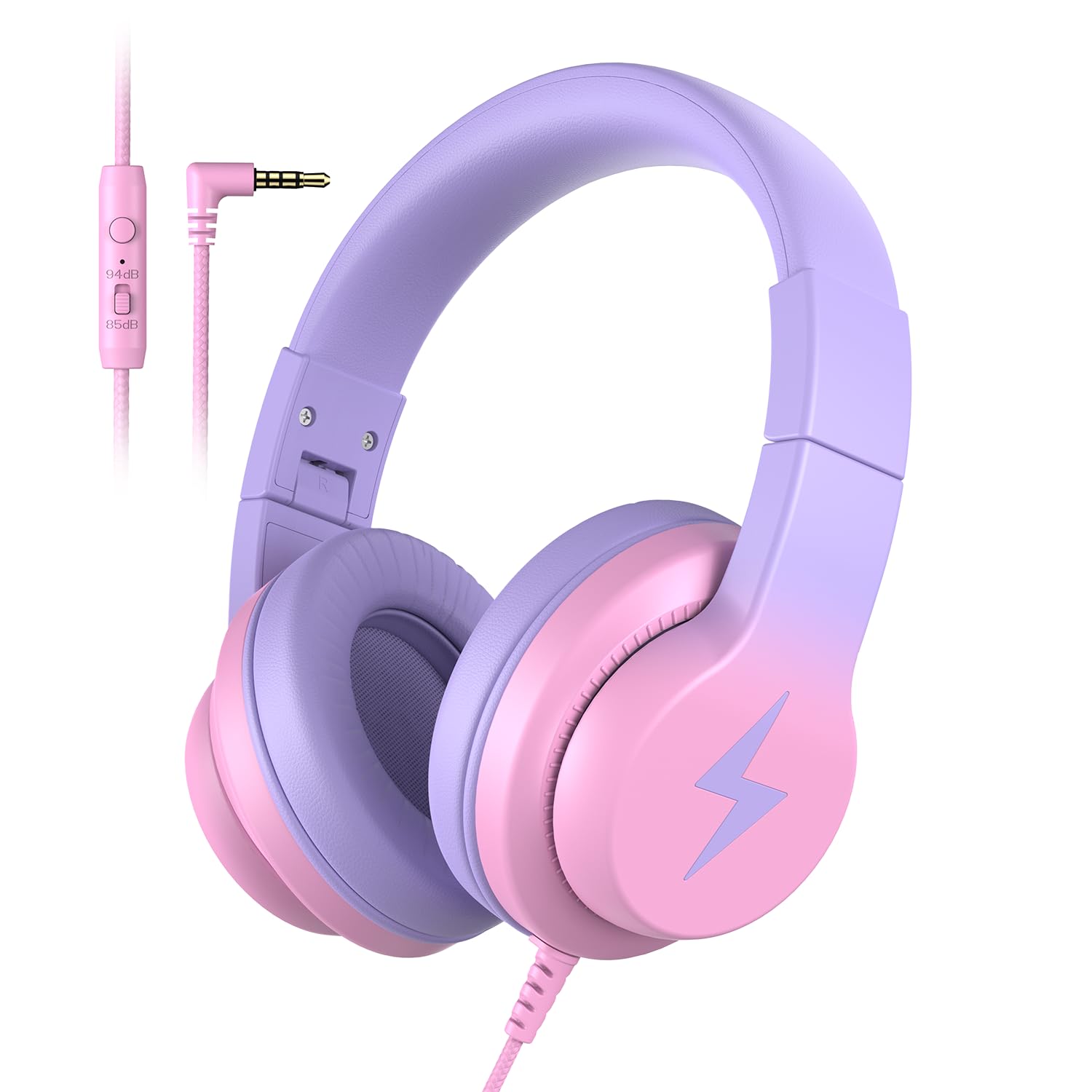 Candy Bila Kids Headphones, Wired Headphones for Kids Over Ear with Microphone, 85/94dB Volume Limiter Headphone for Girls Boys, Foldable Headphone