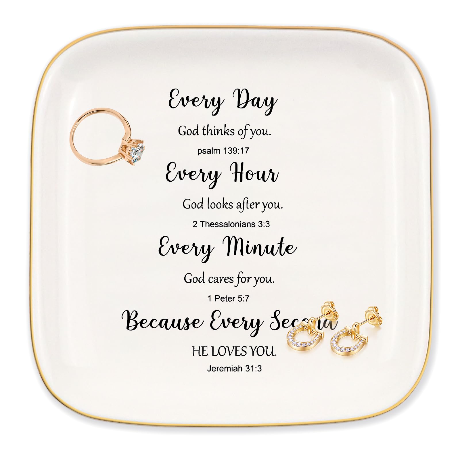 Christian Gifts for Women, Bible Verse Prayers Faith Jewelry Dish, Inspirational Religious Scripture Gifts, for Birthday, Mother's Day, Religious Christmas Gifts, Every day god Thinks of You