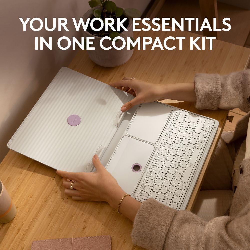 Kit de télétravail Clavier sans fil Azerty Logitech Casa Pop Up Desk Blanc + Support + Pavé tactile