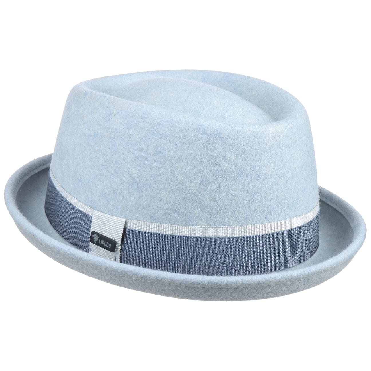 Lipodo Vantamo Pork Pie Wollhut Damen Handmade in Italy Mehrfarbiges Ripsband Rosa Hellblau Pink Damen Herbst Winter