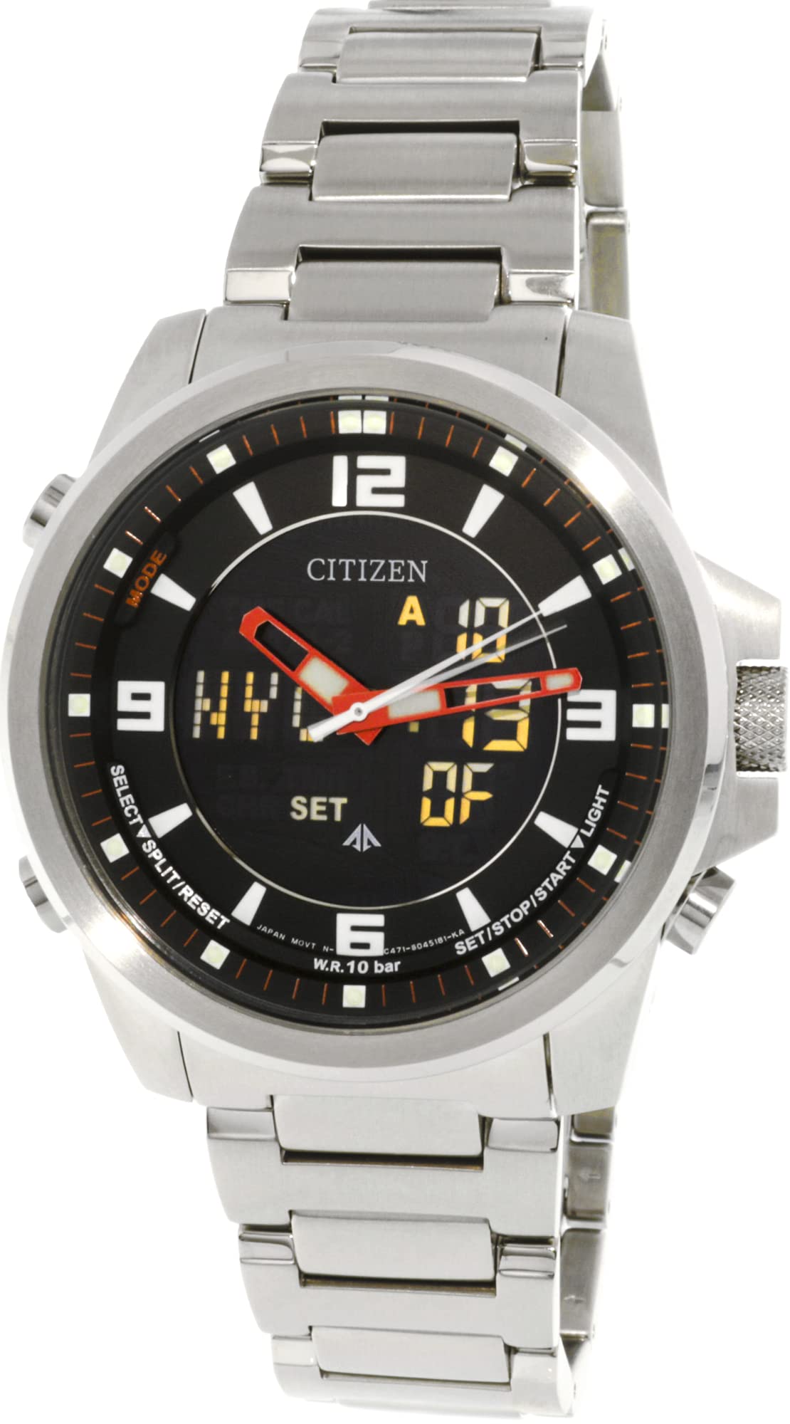 Citizen Promaster Wingman JN5000-55E watch with a black dial and silver stainless steel band