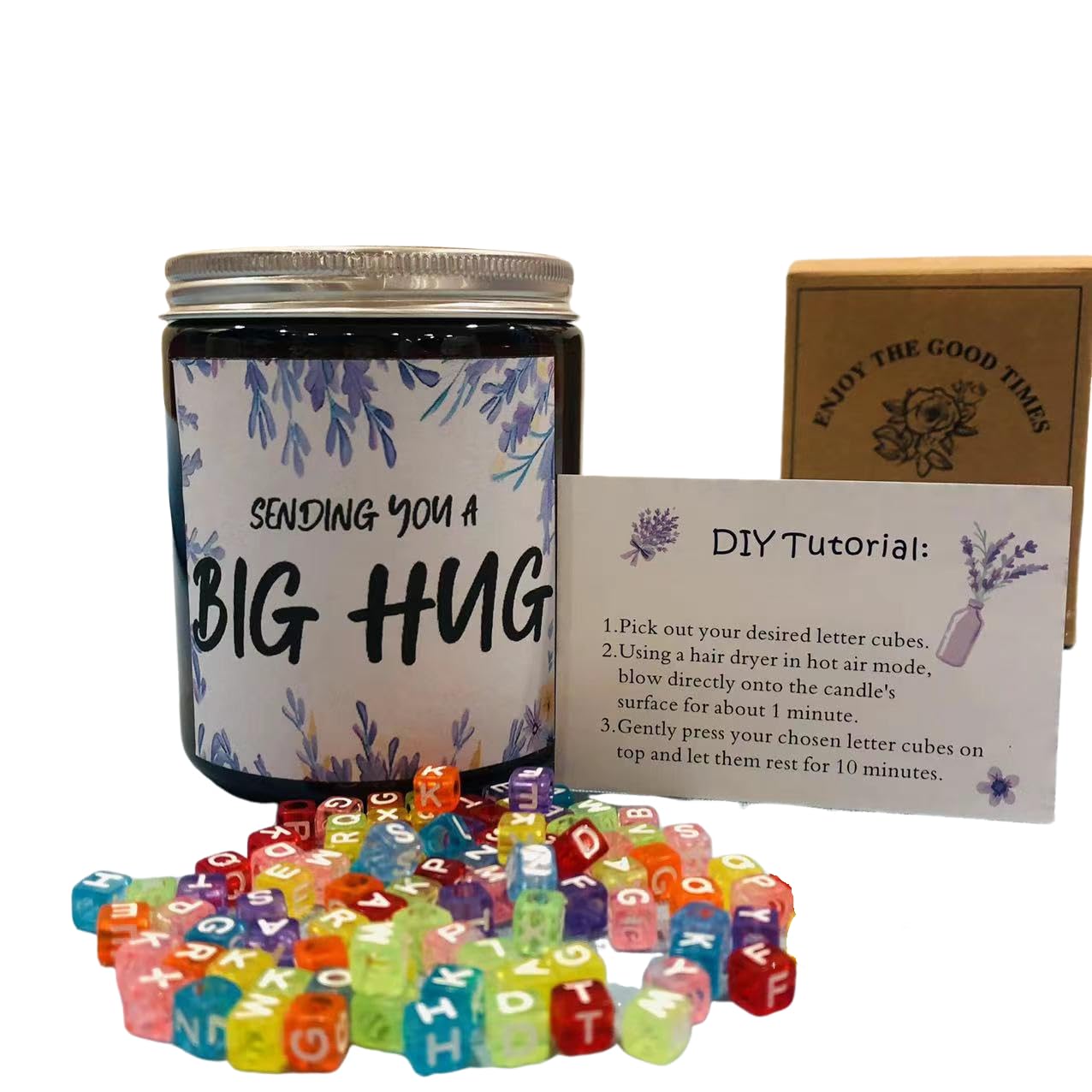 ACECARE Lavender Soy Candle 7oz 100% Natural Soy Wax 40H Burn Time includes 100PCS DIY Letter Beads Mother's Day Birthday Valentine's Day Gift for Women