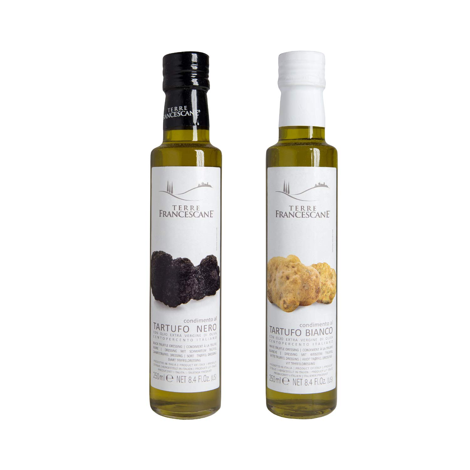 White & Black Truffle Dressing Infused Oil with 100% ITALIAN Extra Virgin Olive Oil | Variety Pack - 2 | 250ml - 8.45 Fl oz | Directly imported from selected artisanal farms in Italy