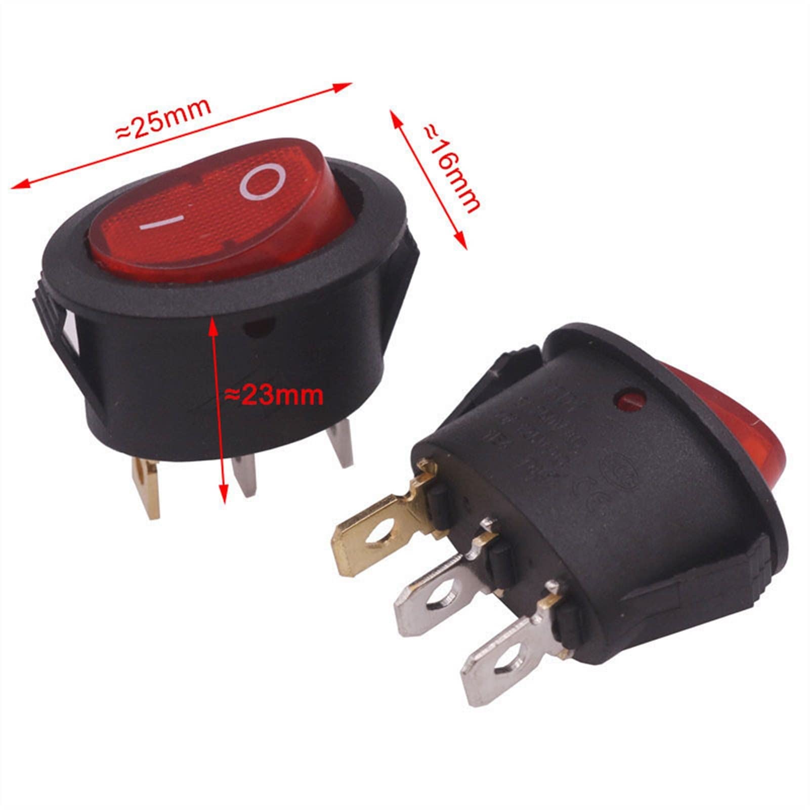 Wippschalter ON/OFF/ON 3-polig Oval Schwarz – 6A/250V, Rastend, Snap-In 23x13mm – Für DIY, KFZ & Industrie