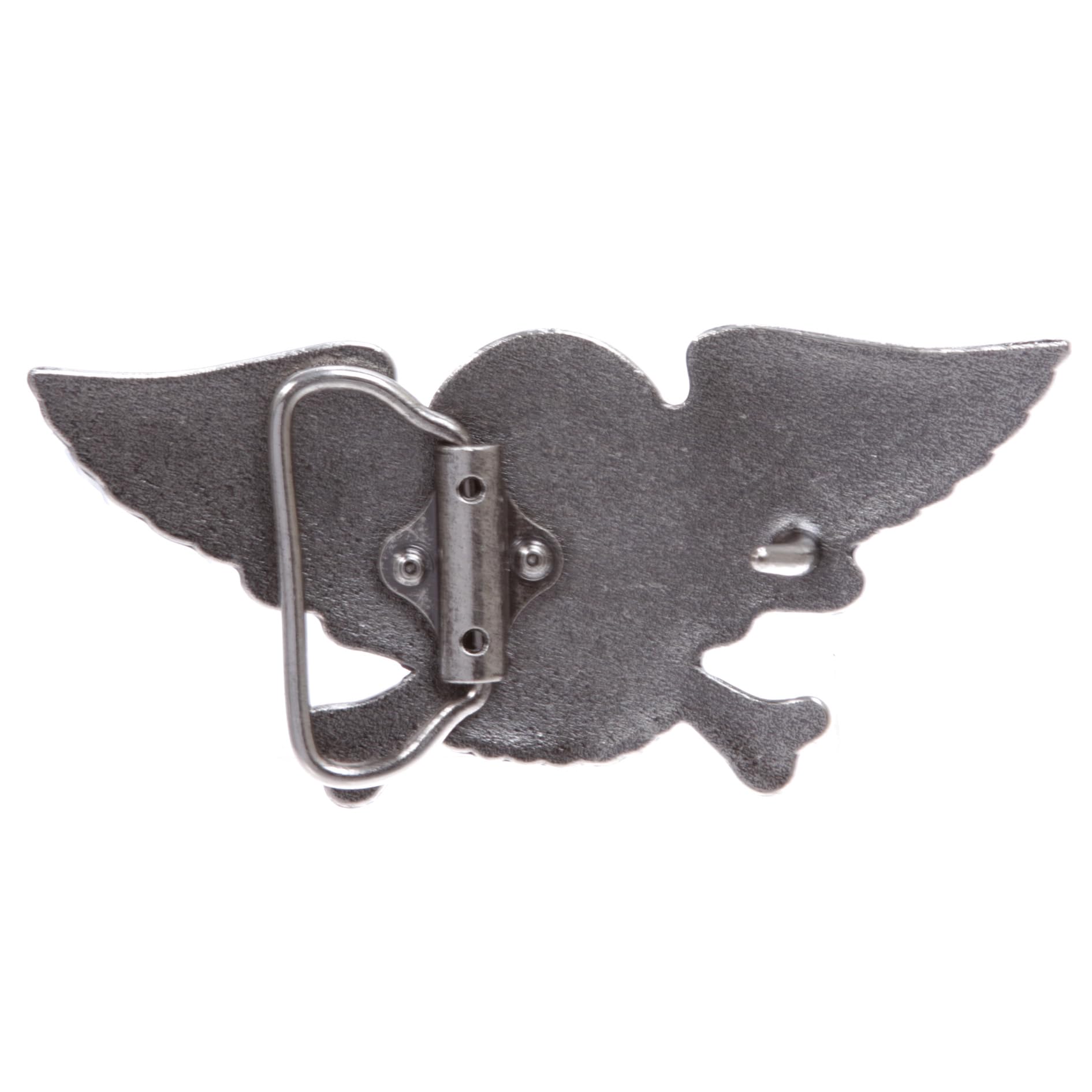 Winged Skull and Cross Bone Pirate Belt Buckle, Antique Silver