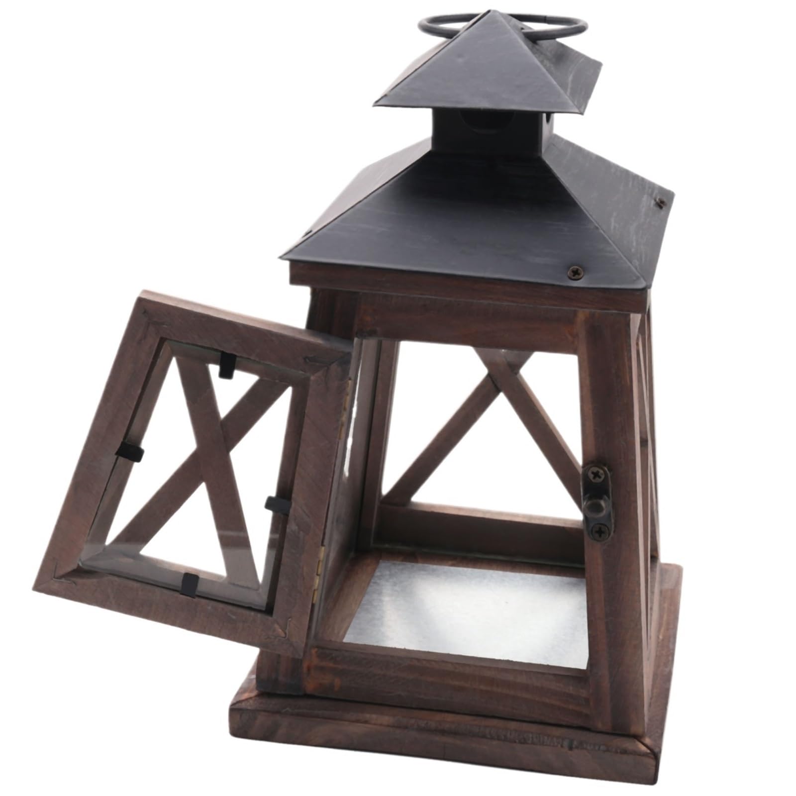 Decorative Lanterns Rustic Wooden Decorative Candle Lantern Vintage Hanging Holder For Indoor Outdoor Wrought Iron Wood