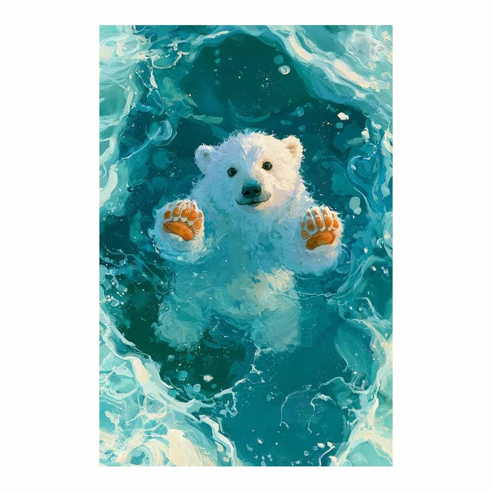 PUQAAEO Wall Art Painting Grizzly Bear Prints On Canvas Baby's Bear Turquoise Waves Animal Pictures Wall Art for Home Cabin Decoration Rustic Farmhouse Decor(Multicolor)-70x100cm Unframed