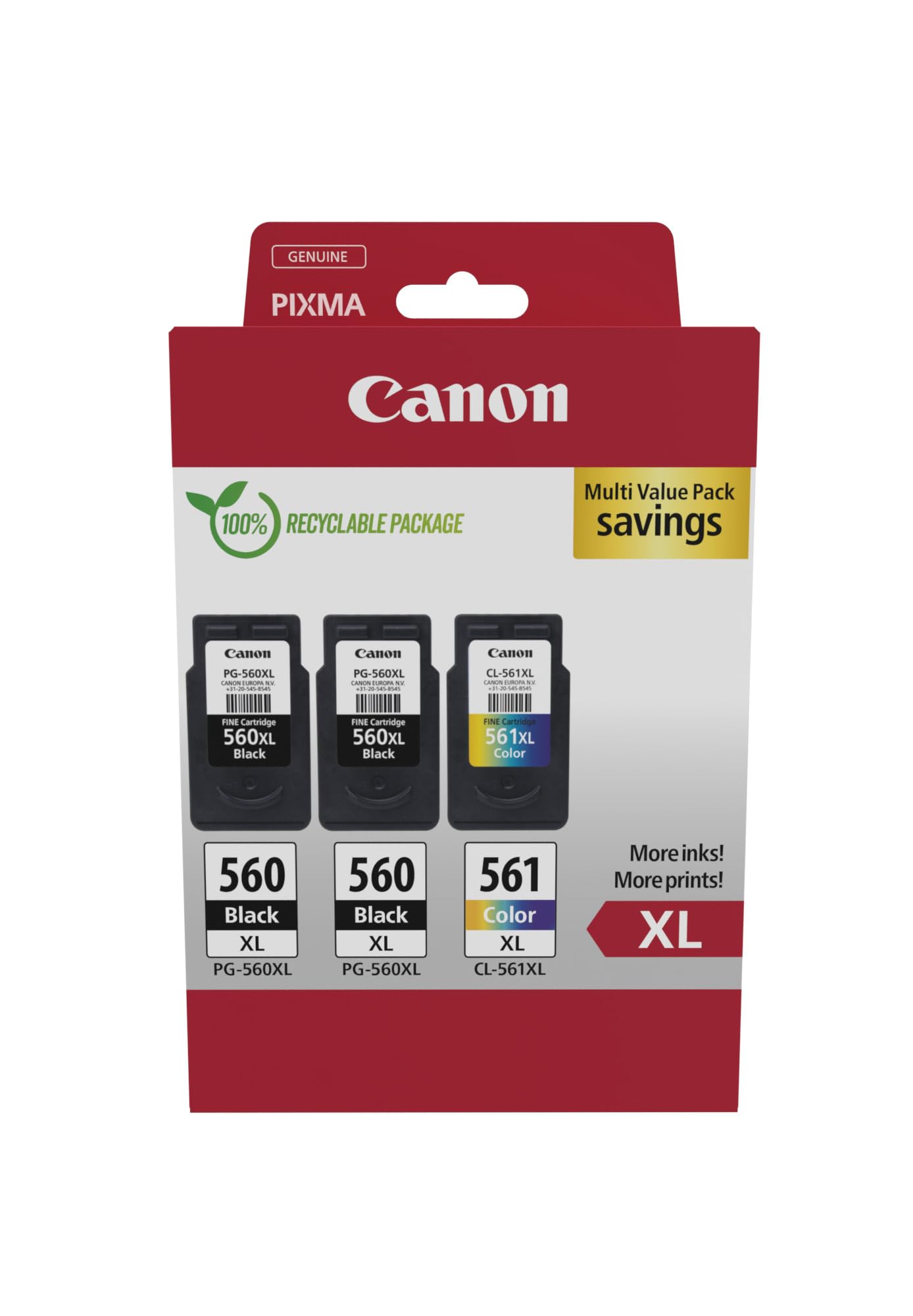 Canon PG-560XL x 2 / CL-561XL High Yield Genuine Ink Cartridges, Pack of 3 (2 x