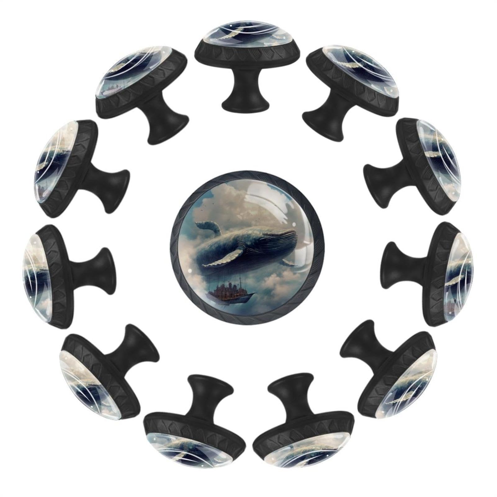 Boutons de tiroir ronds Blue Whale Skyline en verre cristal transparent lot de 12