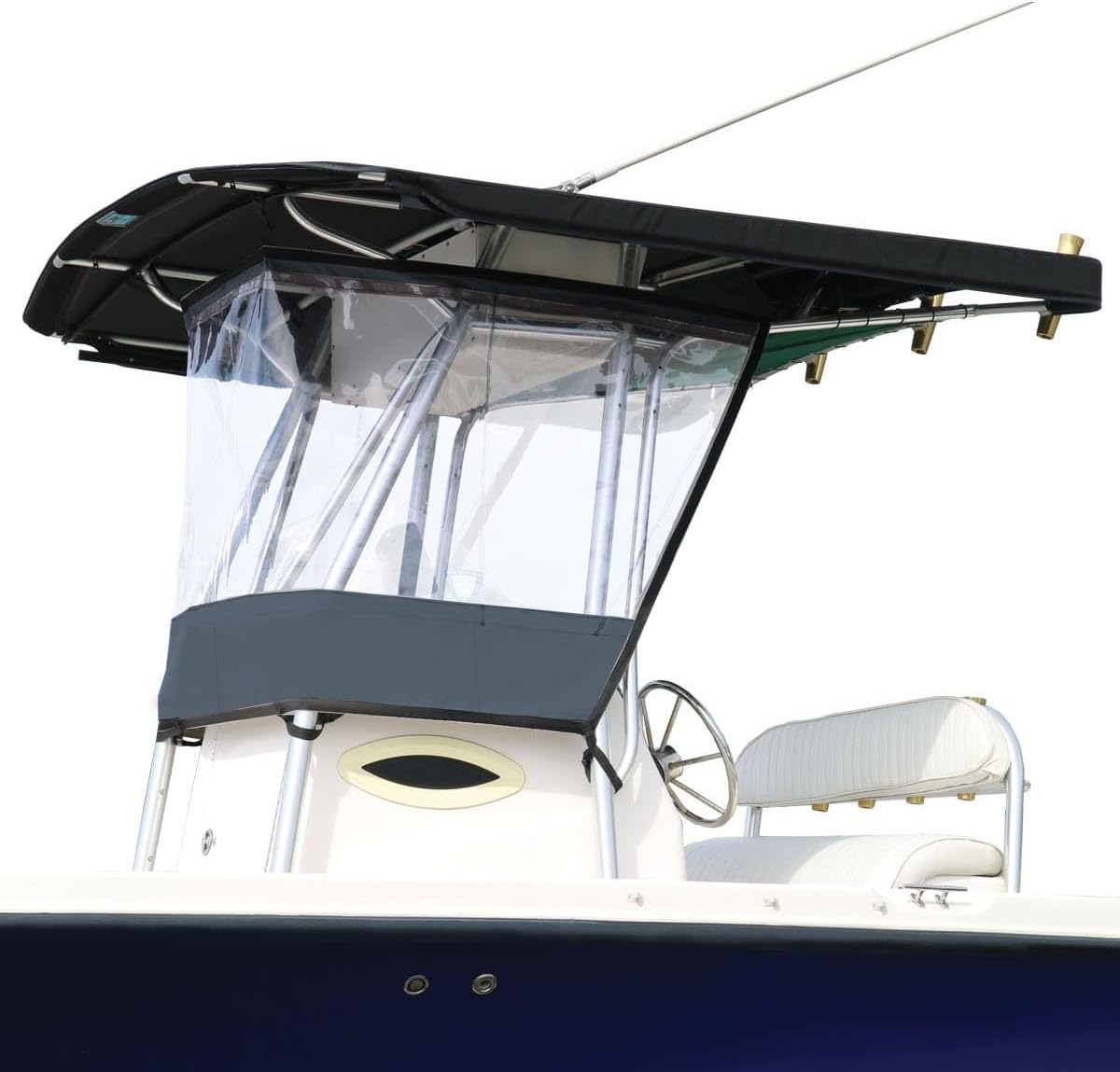 Oceansouth Universal T-Top Enclosure Spray Shield | Clear Wrap Around Weather Protection for Center Console Boats | Consoles Over 27” Wide