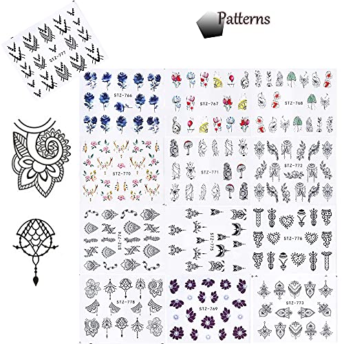 13 Sheets Black Nail Stickers Boho Retro Nail Decals Black Nail Tattoos Water Transfer Nail Decals Nails Supply Necklace Jewelry Feather Nail Design For Women Nail Art Diy Decoration #TOP1