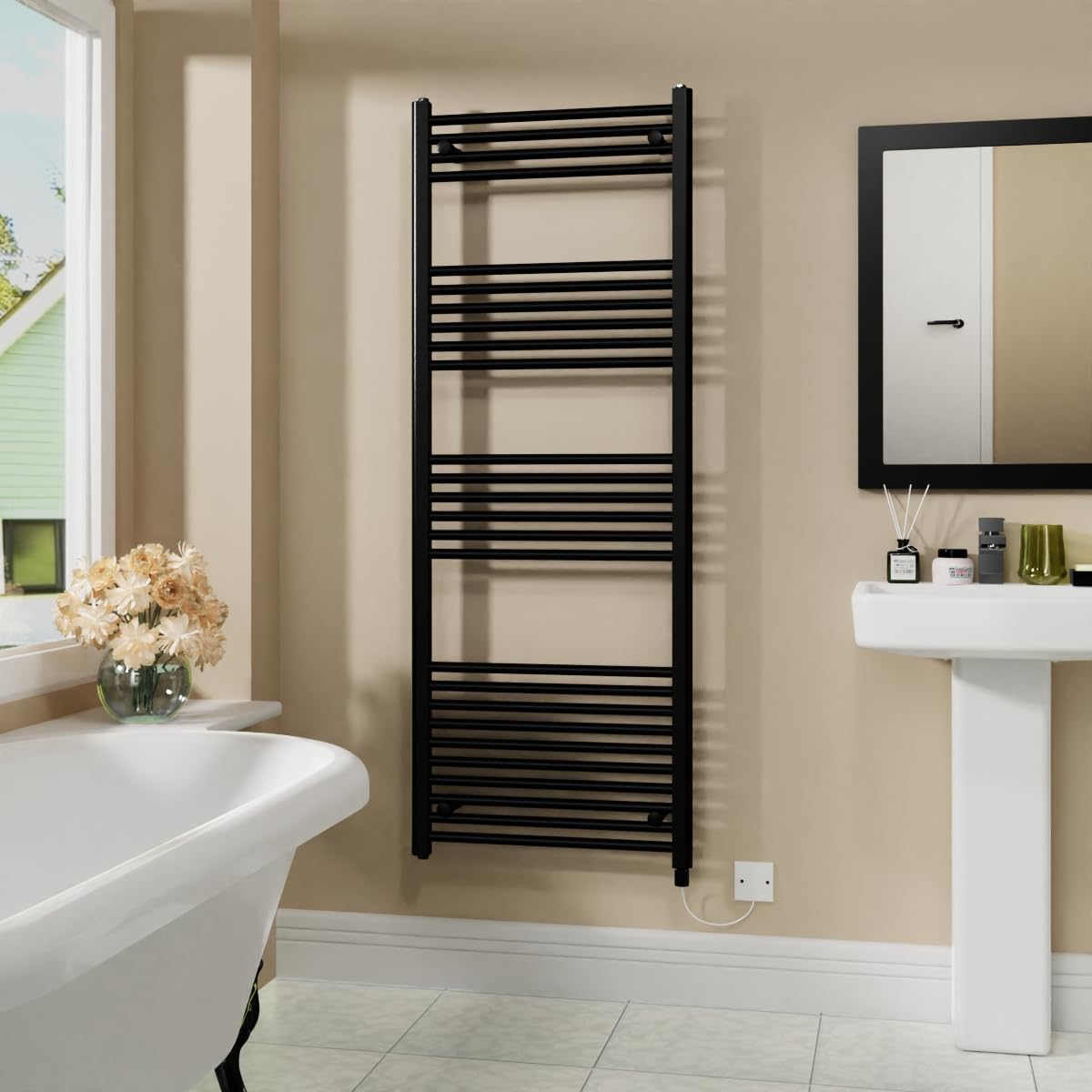 Warmehaus 800W Electric Heated Towel Rail Radiator Black - 1600x600mm