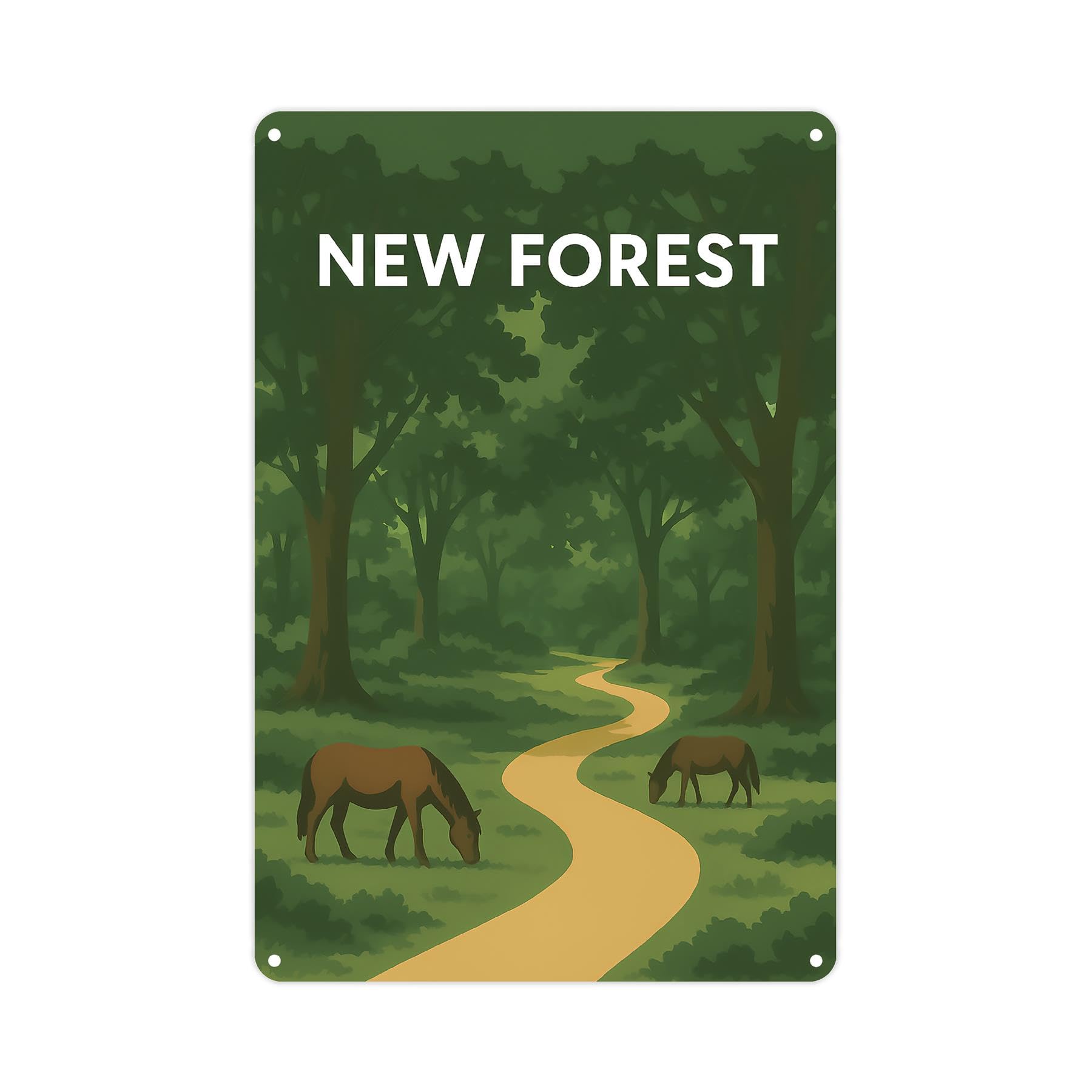 Purely Home Blue New Forest Wall Sign - Uk Scenery Metal Plaque Holiday Momento - Wall Decor England Souvenir Gift 28Cm X 20Cm