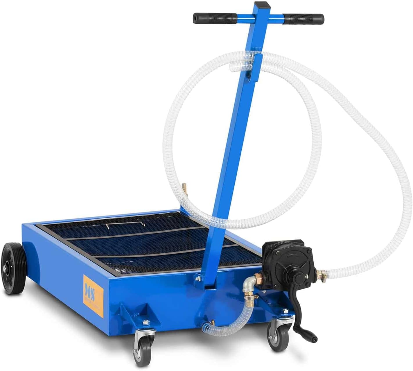 MSW MSW-WOT-50 Mobile Oil Drain Pan 55 L Oil Pan Oil Drip Pan (Powder-coated Steel, Plastic (PV), 2 Brakes, Folding Handle, Hand Pump)