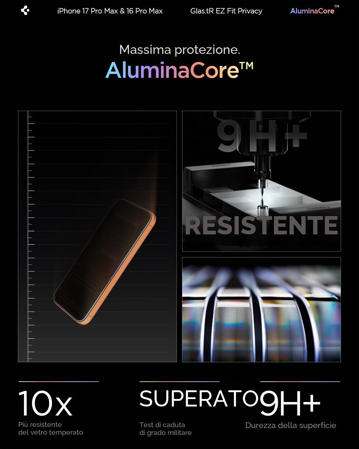 Spigen Glas.tR EZ Fit Vetro Temperato compatibile con iPhone 17 Pro Max, iPhone 16 Pro Max, 2 Pezzi, Anti-Spia, Protezione della Privacy, Durezza 9H Pellicola prottetiva