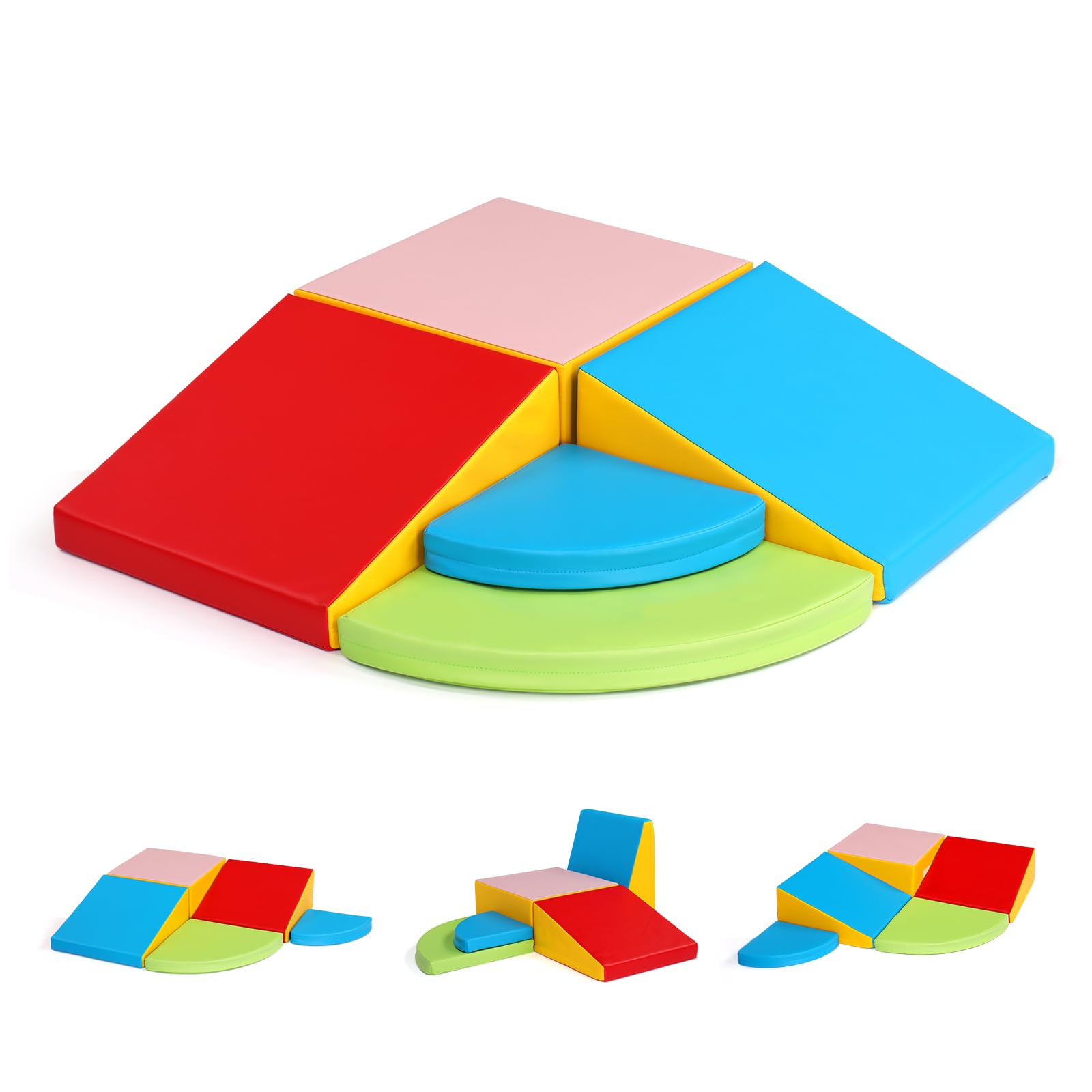 JOYMOR 5-Pieces PU Baby Climbing Blocks, Foam Climbing Toys for Toddlers 1-3 Inside for Kids' Physical Coordination, Visual Stimulation, Waterproof Toddlers Climbing Toys Indoor