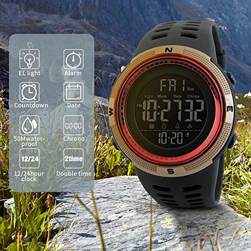 Image of FANMIS Mens Digital LED Sports Watch Military Multifunction 12H /24H Time Dual Time Alarm Countdown Back Light with Simple Design 164FT 50M Water Resistant Calendar Month Date Day Watch