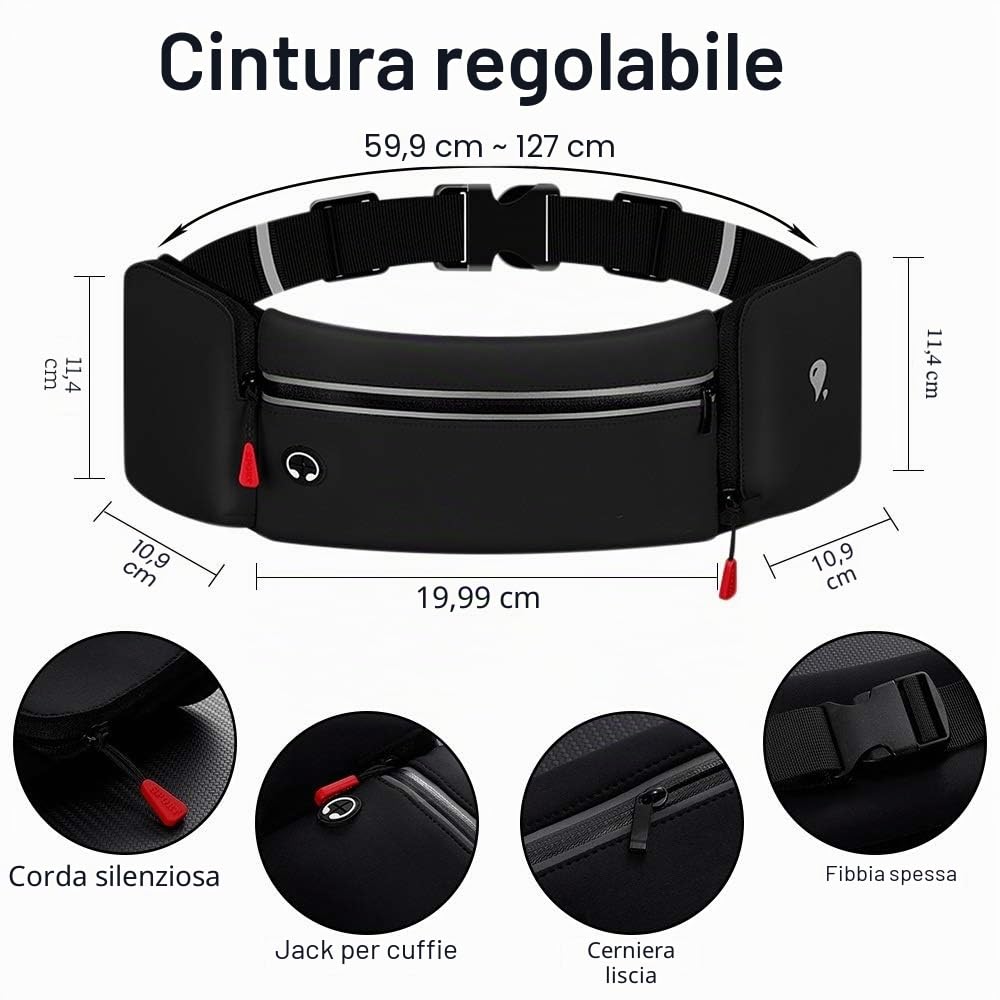 Marsupi Running Sportivo Corsa con Porta Borraccia Pieghevole, Impermeabile, Senza Rimbalzo, Grande Tasca per Cellulare, Donna Uomo