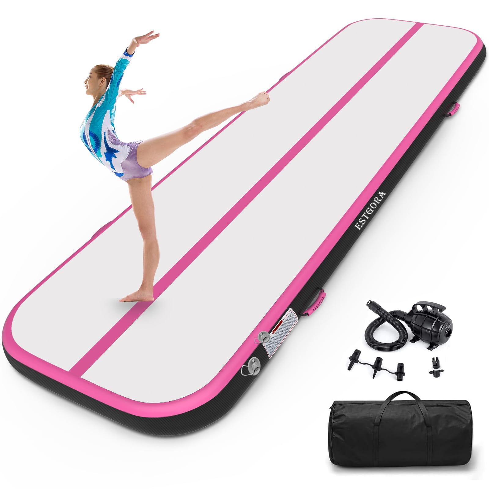 Estgora Tumbling Mat Inflatable Gymnastics Mat, Air Tumble Track Gymnastic Training Mat 20ft 16ft 13ft 10ft For kids Home Use Gym Cheerleading with Electric Pump