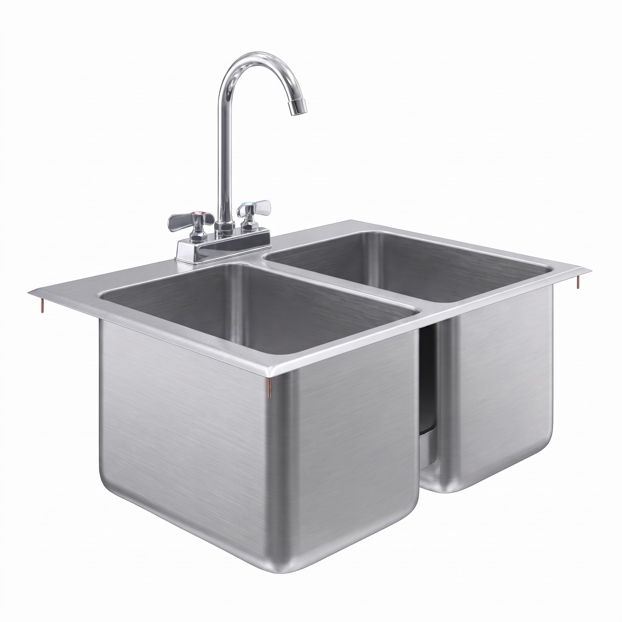 AmGood 2 Compartment Drop-In Sink - 25 x 18.5 in. Overall, 10 x 14 x 10 in. Bowls - NSF 18-Gauge 304 Stainless Steel Self-Rimming 2 Bay Sink | Bar, Food Truck &amp; Concession (Faucet Included)