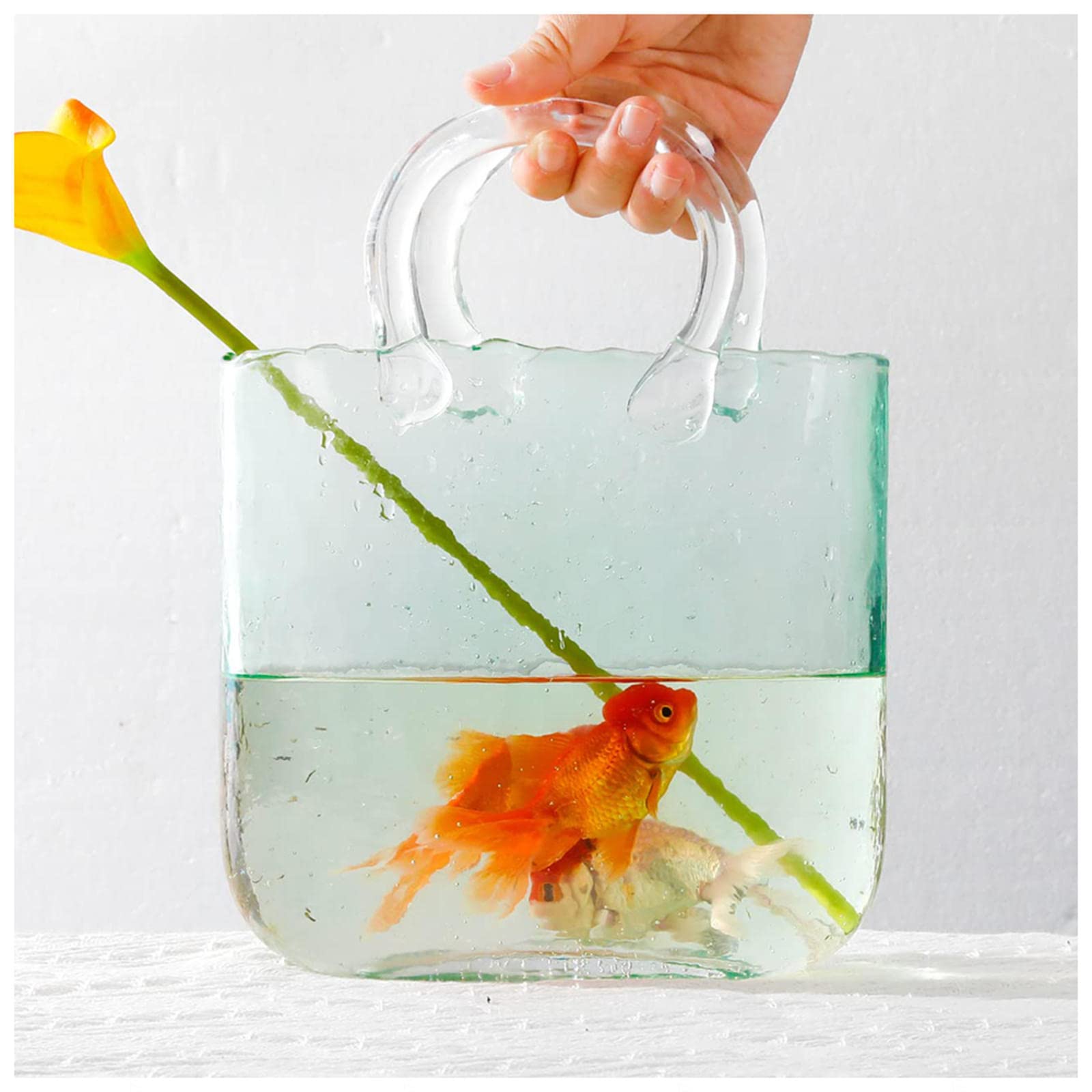 BestAlice Vaso A Forma Di Borsetta In Vetro – 19x27 Cm – Vaso Decorativo Per Fiori, Acquario O Centrotavola