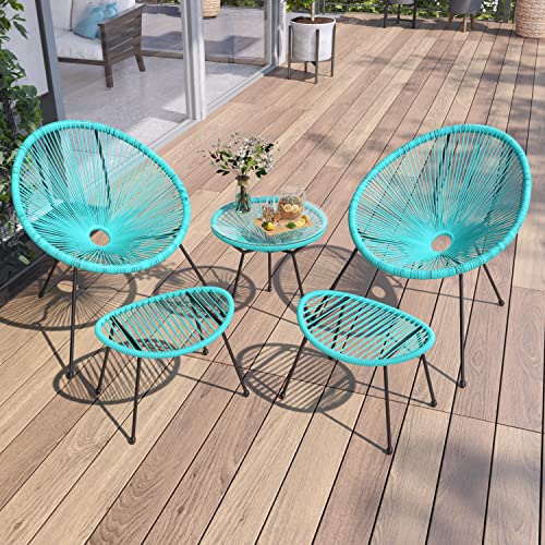 Flamaker 5 Piece Patio Furniture Acapulco Chairs Outdoor Conversation Set All-Weather Plastic Rope Lounge Chair Modern Patio Chairs Set For Porch, Lawn, Balcony, Poolside (Blue) #TOP1