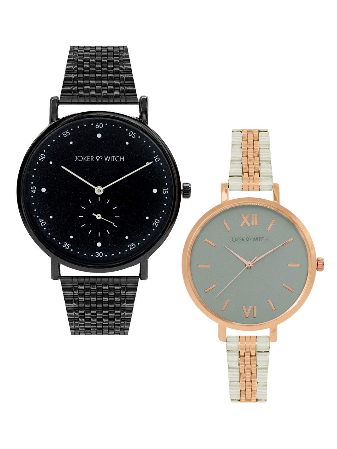 Joker & Witch Stainless Steel Darcy & Elizabeth Couple Analog Watch Gift Set For Men And Women, Black Dial, Silver Band (B08WWLZB2B) Amazon Price History, Amazon Price Tracker