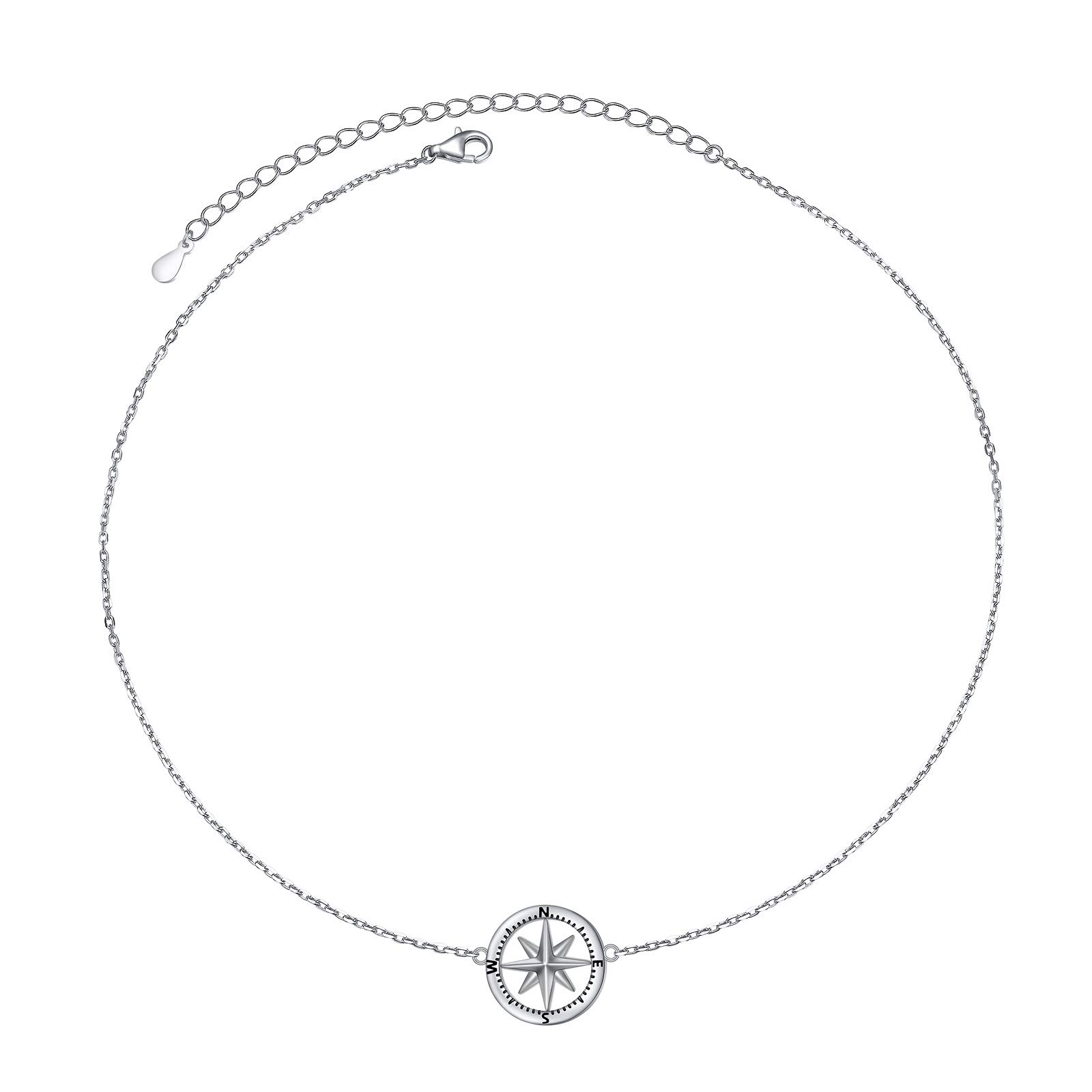Alphm S925 Sterling Silver Choker Short Dainty Adjustable Compass Pendant Necklac for Women Friendship Friend Graduation Gift Jewelry
