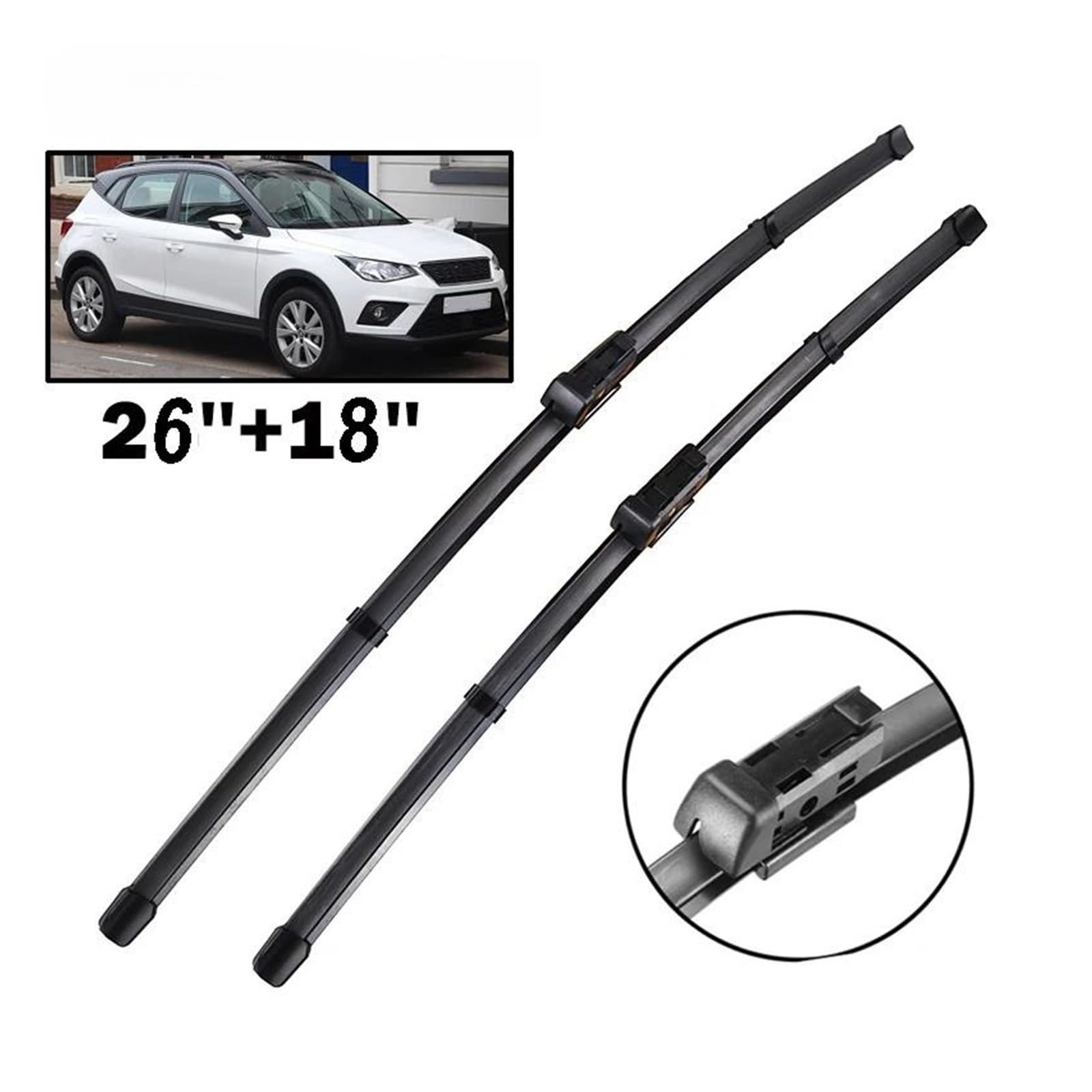 Juego de limpiaparabrisas Escobillas limpiaparabrisas para Seat Arona 2017-2021 2022 2023 LHD Limpiaparabrisas de coche Cepillos contra la lluvia 26" 18"10"(Front)
